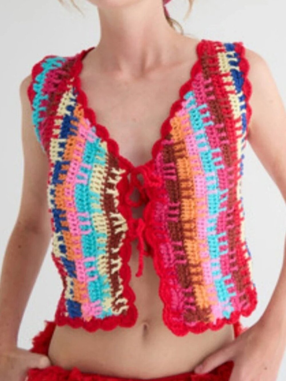 Anthropologie Tach Handmade Knit Crochet Colorful Vest size S